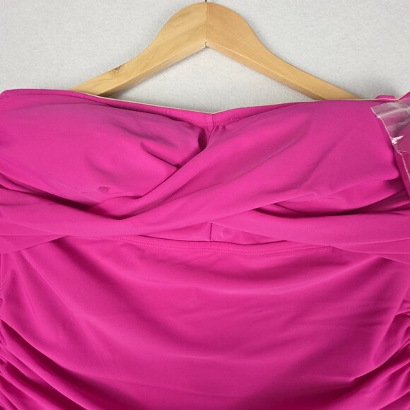 NWT Kona Sol Womens 1-piece Swimsuit Sz 17 Fushia Tummy Control Strapless Halter - Picture 2 of 13